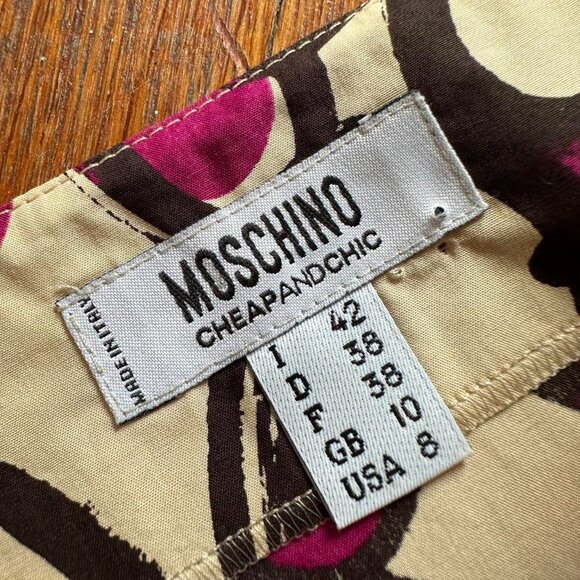 Moschino Cheap And Chic Hearts Flower Camp Midi Dress Size 8‎ Women Beige Pink - Picture 7 of 8